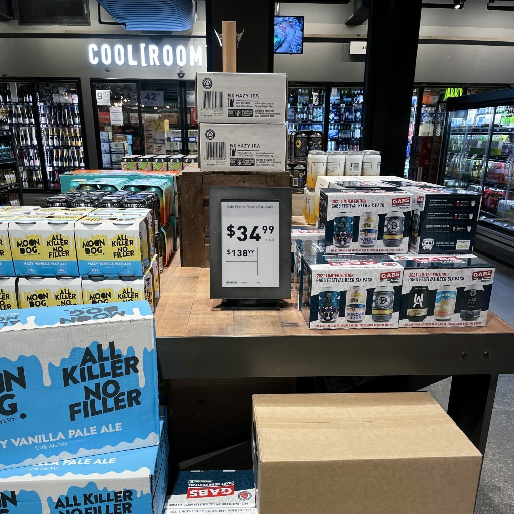 Dan Murphy's beer display with digital electronic shelf label